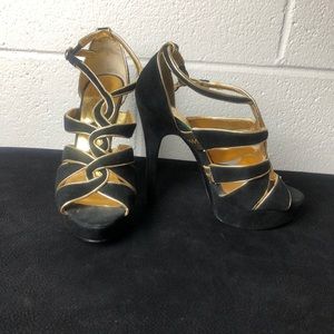 Black faux suede GUESS heels